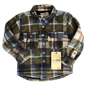 Cooper Denim Boys Blue and Dark Khaki Green Plaid Shirt